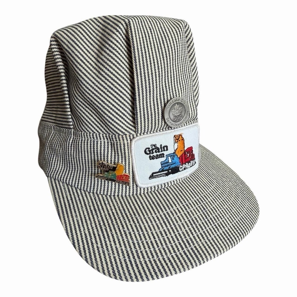 Vintage 80s Railroad Train Grain Team Salt Lake CP Conductor Cap Hat Canada OSFA